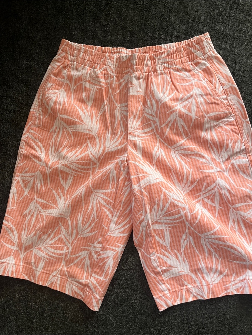 Men's Peach Tropical Print Elastic Waist Shorts